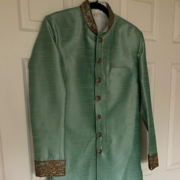 Mens Silk Sherwani/Pants Set - Picture 3 of 7